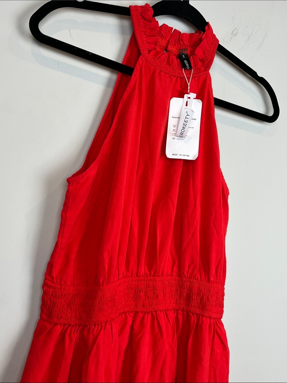 NWT MEROKEETY Halter Neck A-Line Swing Mini Dress Red Size Small - Picture 3 of 8